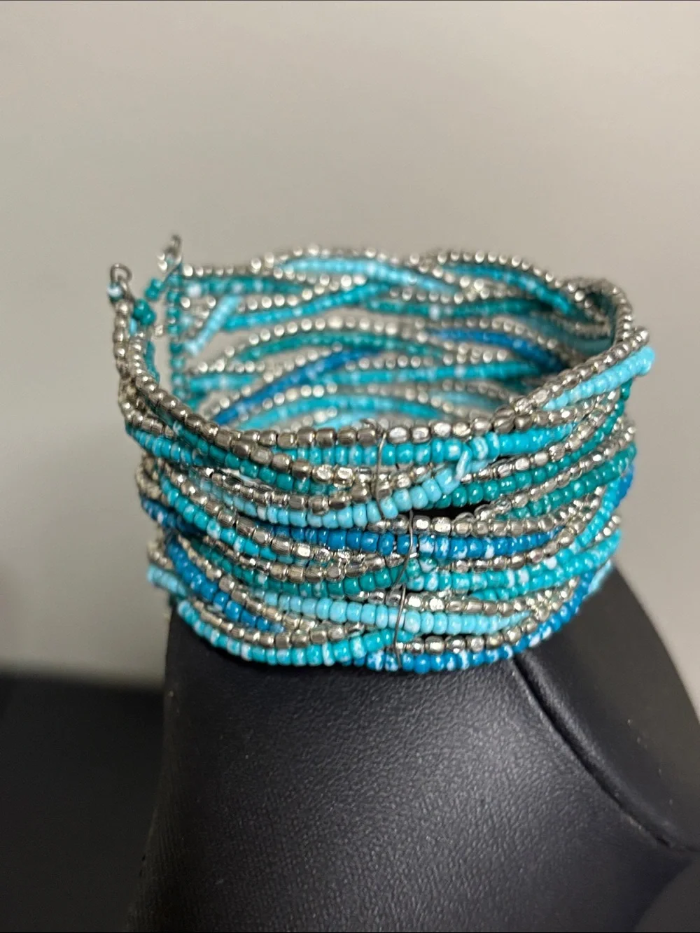 Boho Western Turquoise Multi-Row Beaded Cuff Bracelet - Women Jewelry